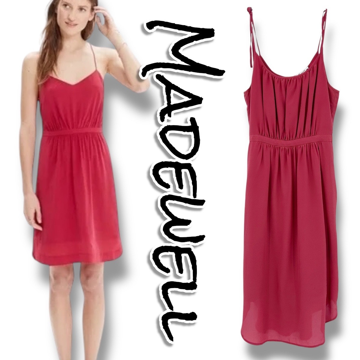 Madewell Skyway Dress Silk Spaghetti Strap Warm Berry Pink Knee Length Womens 0